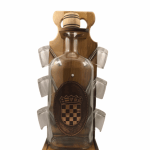 Poklon set staklena flaša 1l i šest čašica- grb Republike Hrvatske